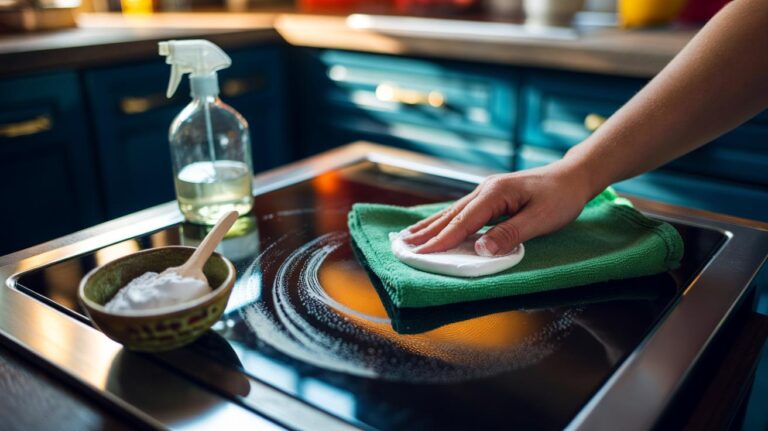 Illustration of cleaning oven glass without chemicals using a bicarbonate of soda paste.