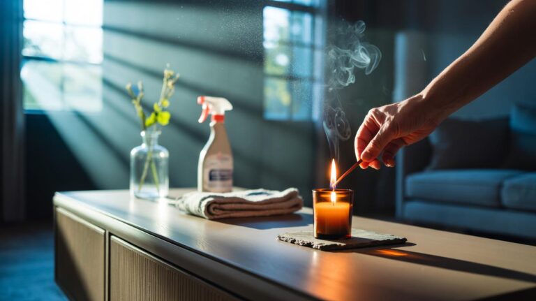 Illustration of a lit candle in a freshly cleaned room to help the brain seal in calm